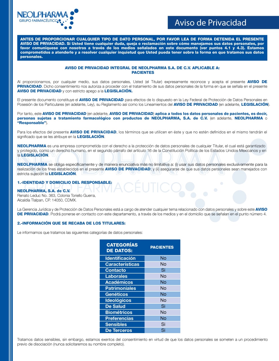 Descarga Aviso de Privacidad Pacientes