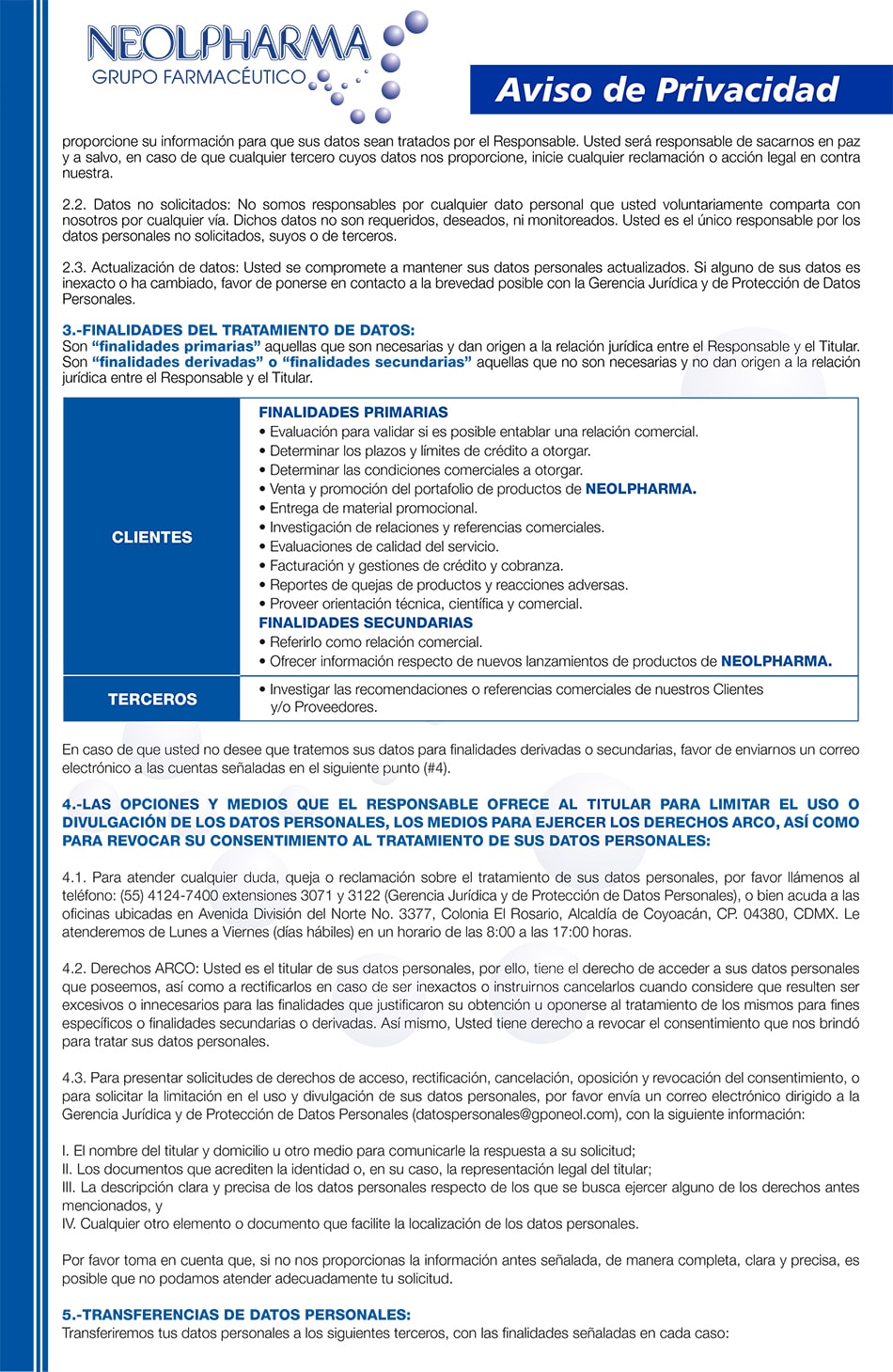 Aviso de Privacidad Clientes