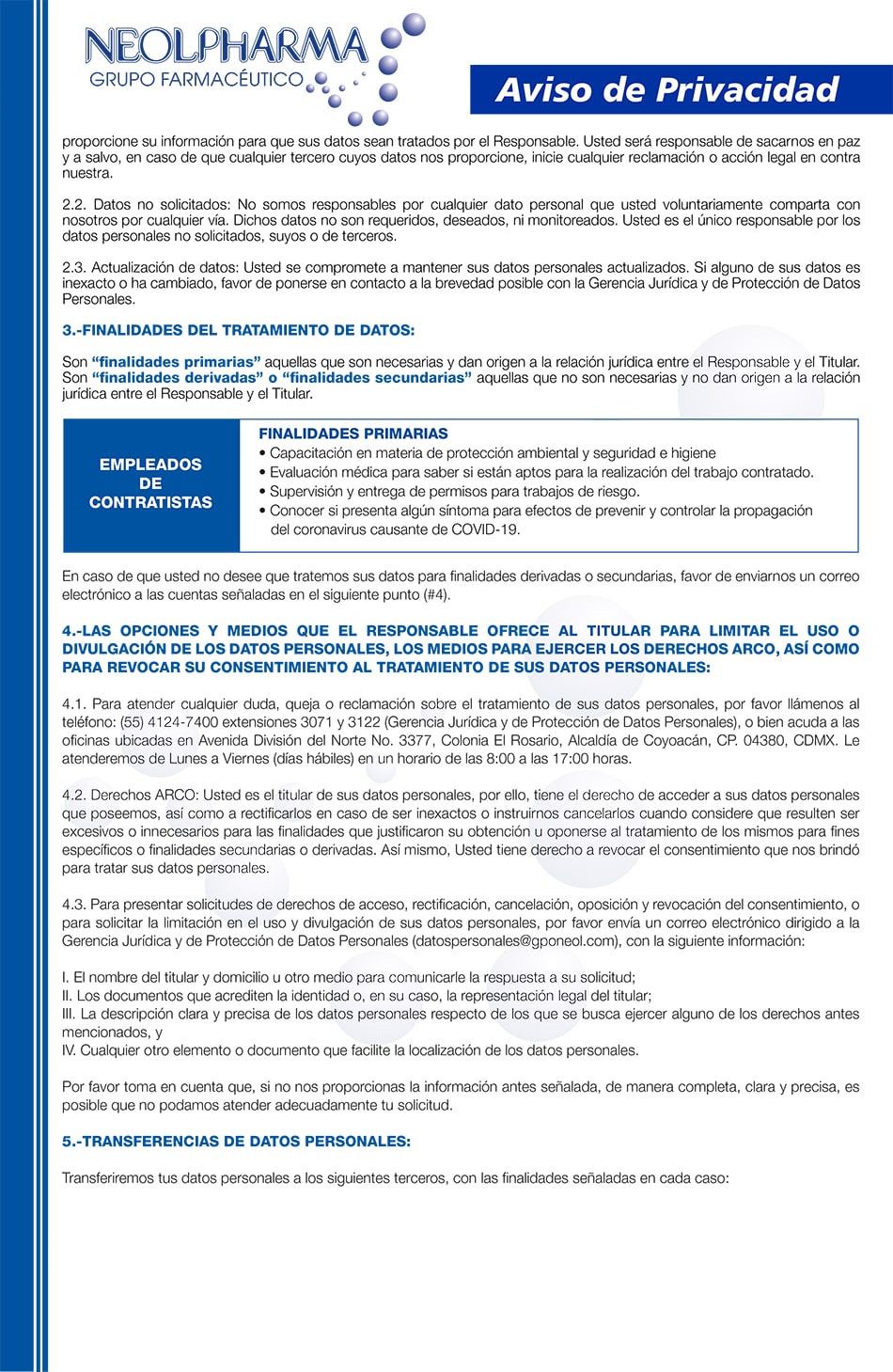 Aviso de Privacidad Contratistas