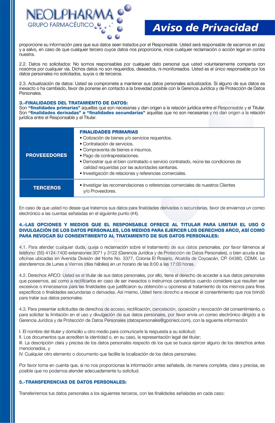 Aviso de Privacidad Proveedores