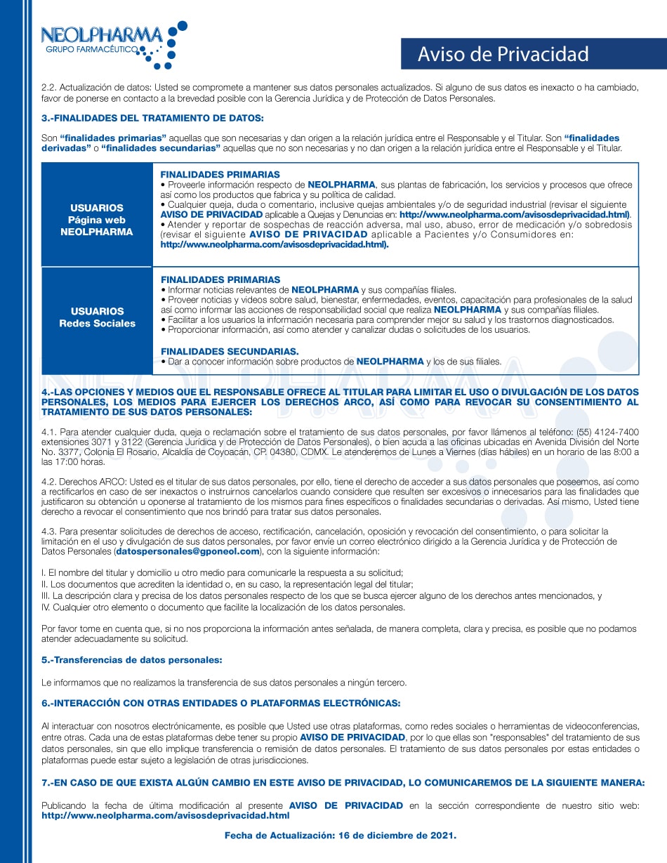 Aviso de Privacidad Paginas Web RS