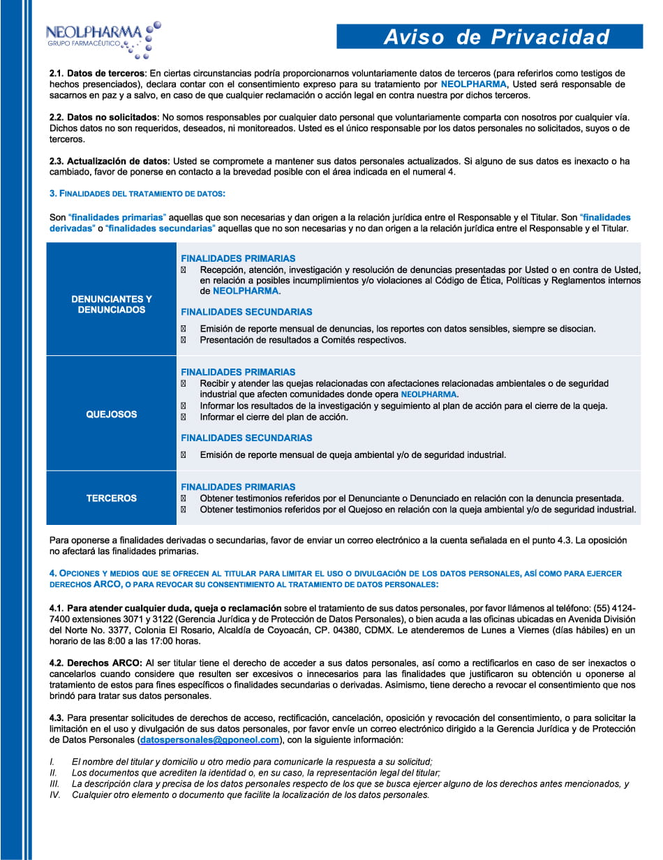 Aviso de Privacidad Denuncias Quejas